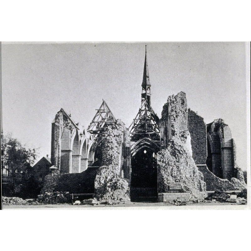 the church in 1945 showing the war damage of 1944