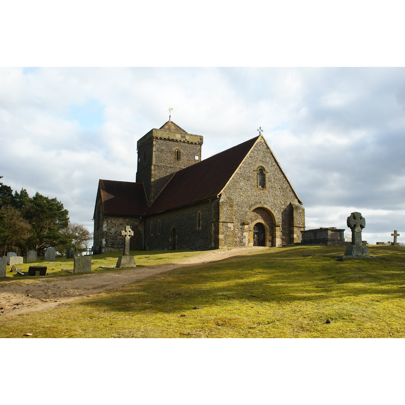 Source caption: "The church, in a remote location on the Pilgrims' Way, sits at the top of St.Martha's Hill. This is the highest point within a three mile radius."