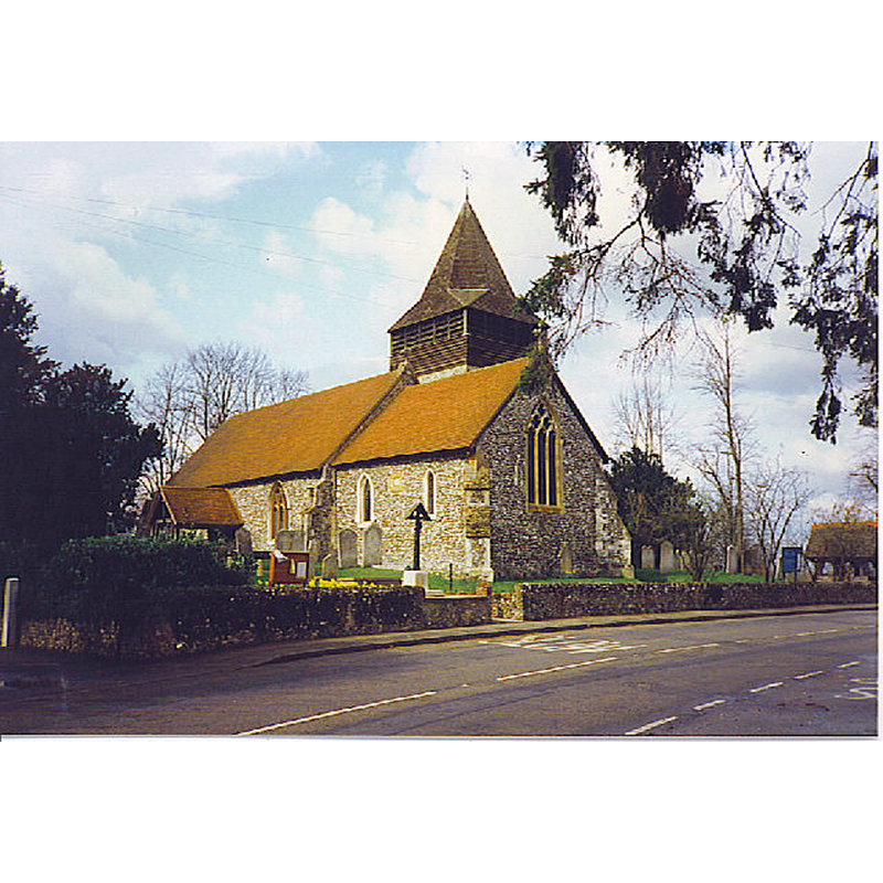 Source caption: "West Clandon Parish Church. A flint building with wooden tower."