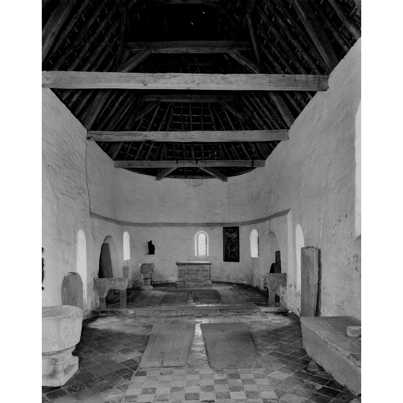 in August 1974; the former church had become a museum in 1947 -- the Bentheim-sandstone font from Jellum is displayed in the foreground, left [north] side