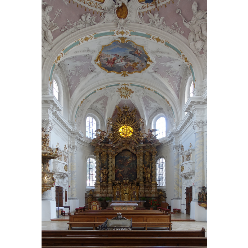 in the re-built abbey church