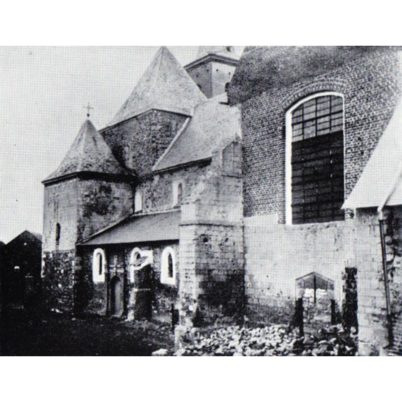 the demolished abbey church of Sint-Salvator, Susteren, as it was in 1887 -- Source caption: ""De Sint Salvator. De oude abdijkerk van Susteren" door N. Roozen c.m. 1961, met dank aan Sander van Daal "