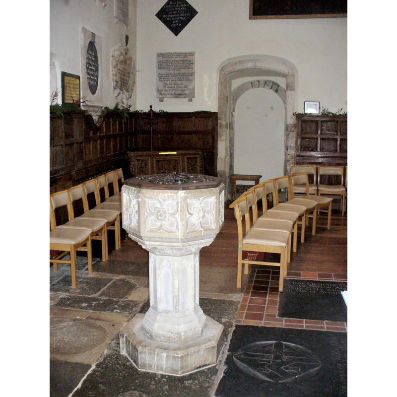 the modern font and cover in the context of the west end of the nave