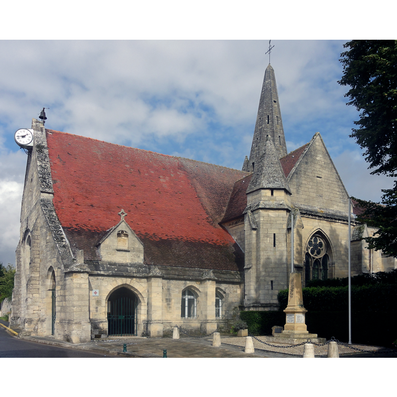Source caption: "L'église Saint-Denis du XIIIe et XVIe siècle, rue de l'Église ; façade sud."