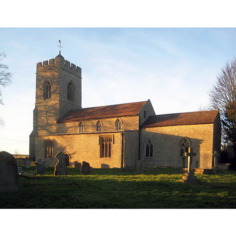 Source caption: "Weston Underwood: Church of St Lawrence. Caught in the low winter setting sun the church is Grade I Listed with the earliest parts dating from the 12th century."