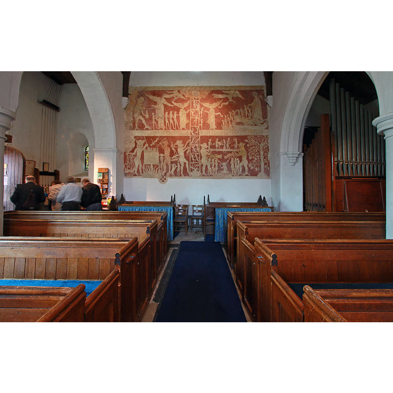 with the medieval mural on the west wall
