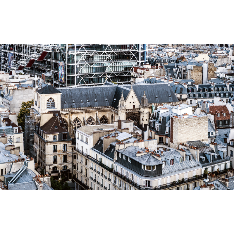 Source caption: "Eglise Saint Merri et Beaubourg (Centre Georges Pompidou) vus de la Tour Saint-Jacques"