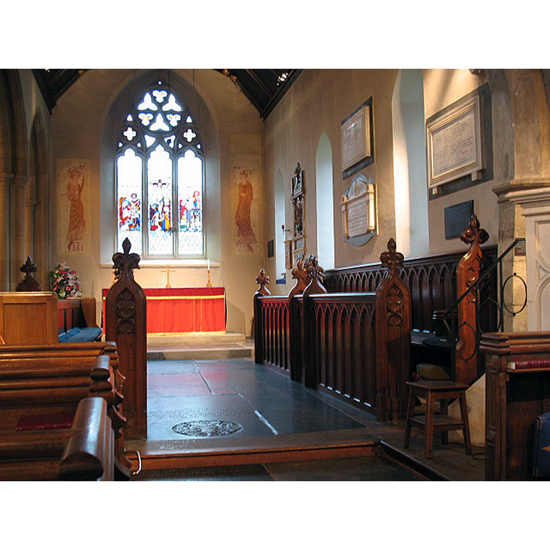 Source caption: "All Saints church, sanderstead: chancel. The chancel is 14th century in origin, but restored in its present form in 1832. The church has ancient origins and is grade I listed."