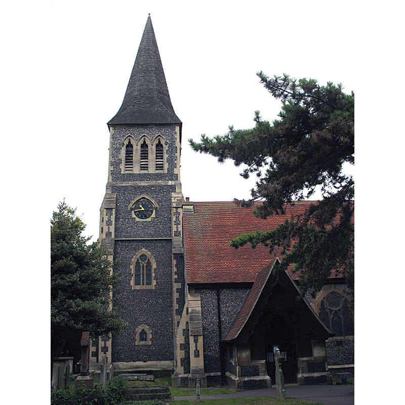 Source caption: "St Nicholas is the town centre Anglican church in Sutton, though in ecumenical partnership with other denominations and in a Team Ministry with other Anglican churches. The present building, which is listed, was designed by Edwin Nash and opened in 1864, but on a site that has been used as a church since Saxon times. It is difficult to photograph the entire building as it is hemmed in by trees and other buildings. This is the south side."
