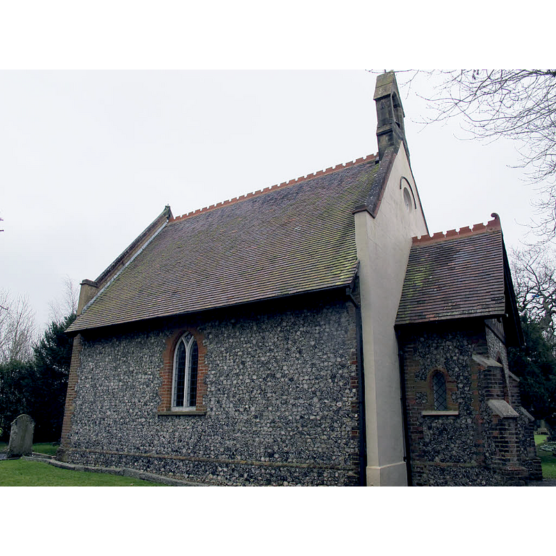 Source caption: "St Agatha's church, Woldingham: outside. The original parish church of the small village of Woldingham was on this site. It was largely rebuilt in 1889 but this small Victorian single-cell church still only seats perhaps 40 people at most. So as the village grew in the early 20th century, it was superseded as the parish church by St Paul's [...] But St Agatha's remains open for worship with a traditional-language service [Rite of 1662] each Sunday."