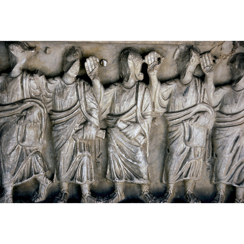 Source caption: "Stonework at the Notre Dame de Nazareth Cathedral in Vaison-la-Romaine, Provence, France" [NB: remains of the original Gallo-Roman cloister -- compare it to the late 4thC sarcophagus originally from Rignieux-le-Franc (Ain), now in the Louvre]