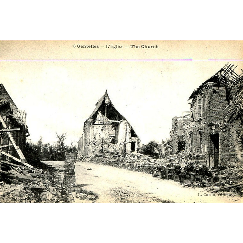 though undated, it shows the church destroyed in WWI