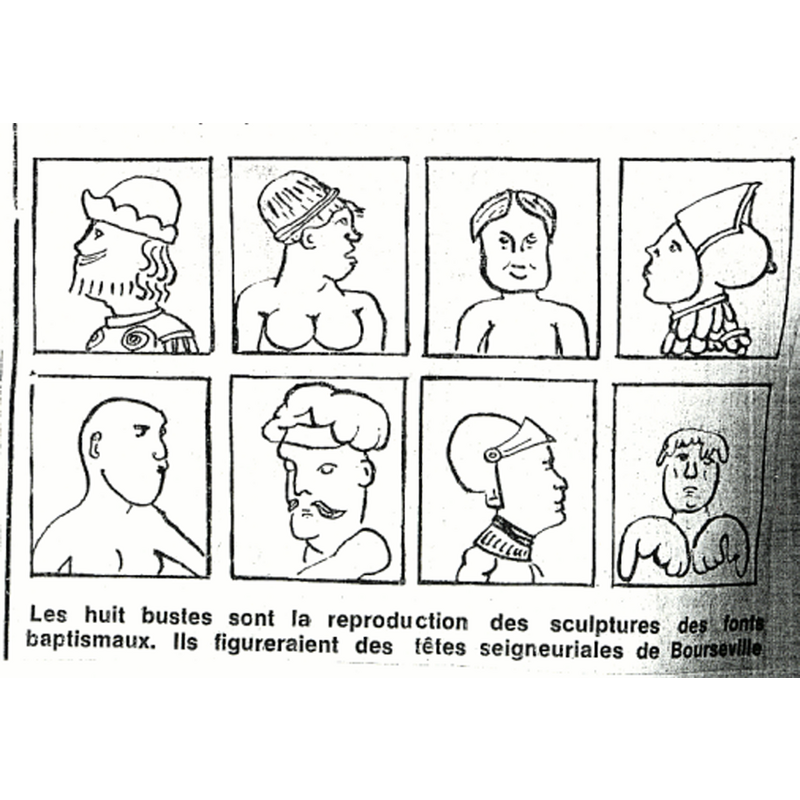 artist's rendition of the eight busts on the sides of the stem