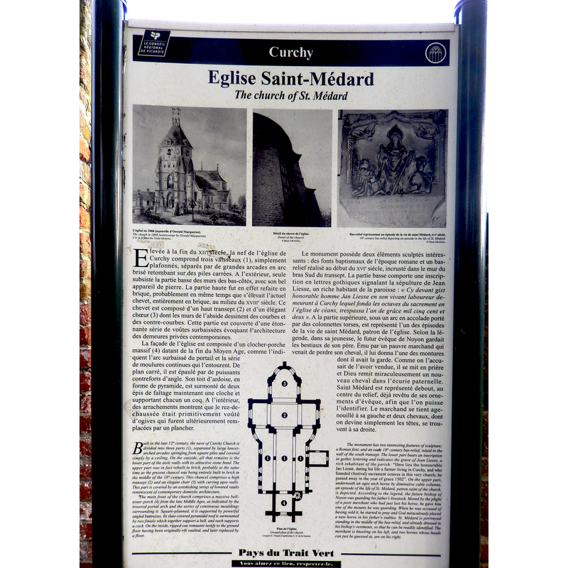 posted outside the church: includes plan of interior (French and English)