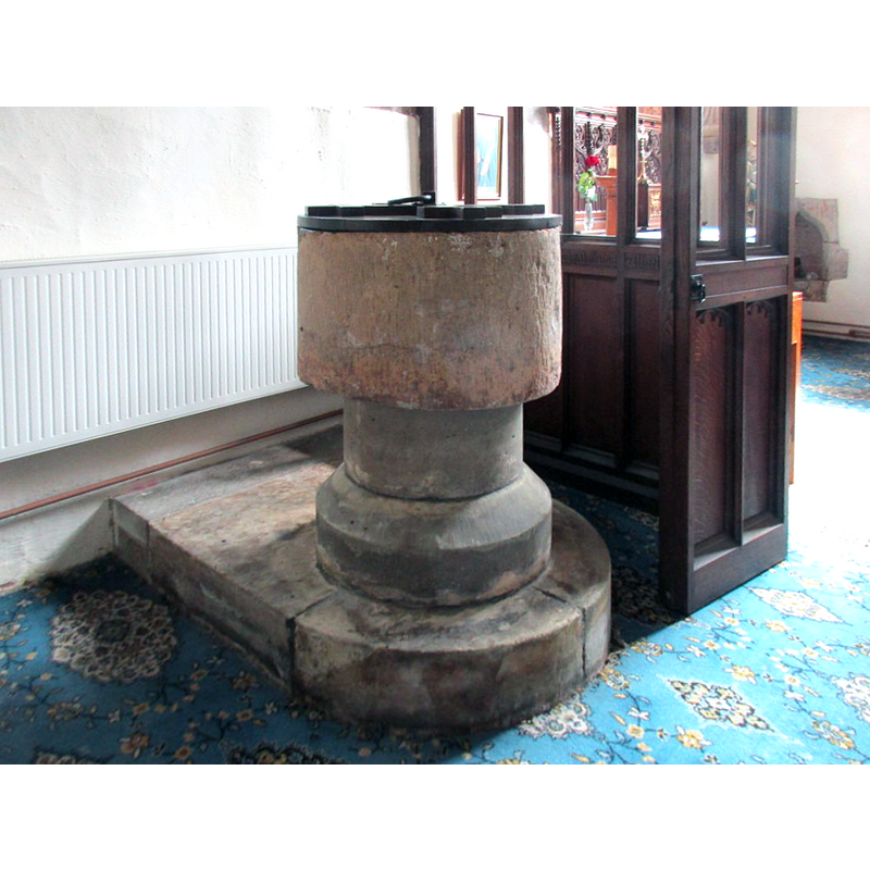 Source caption: "St. Lawrence, Whitwell, font. A simple Norman tub font."