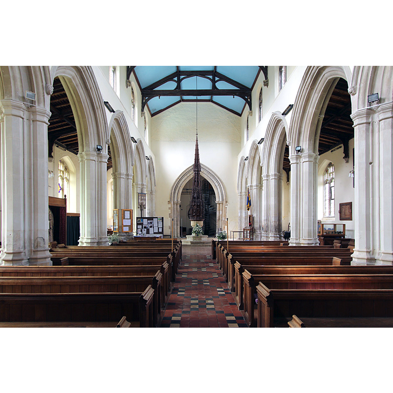 with the font and cover at the far end