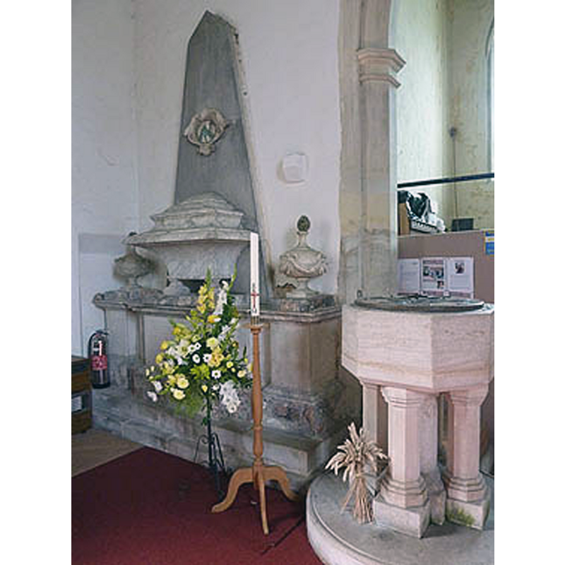 the re-cut font; the outer colonnettes are part of the modern restoration