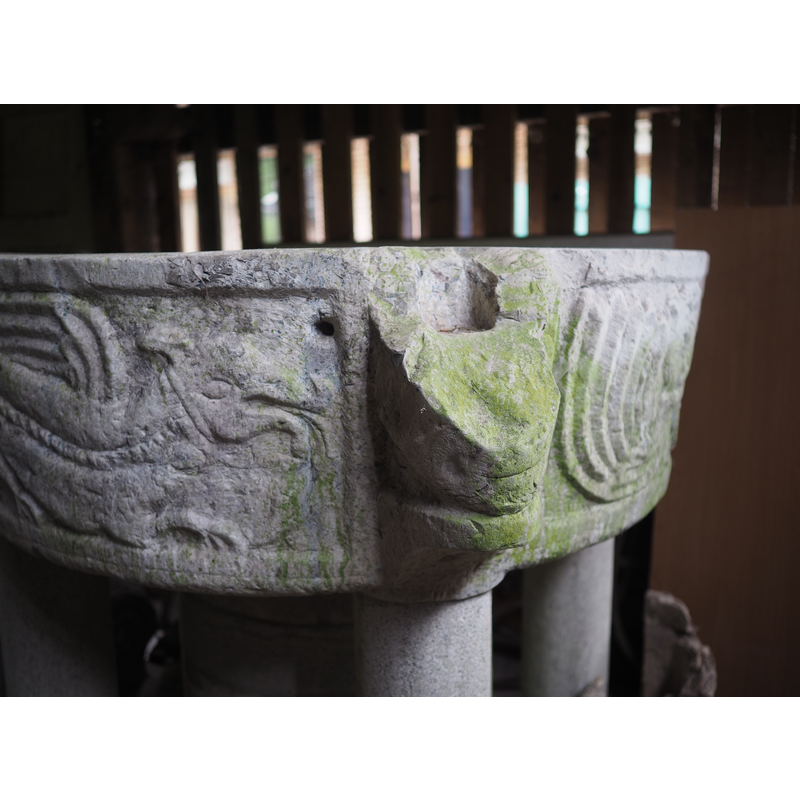 one of four; this one much damaged -- notice the large notch at the top where the plug for the font cover hardware was inserted; it was in the end what probably caused the stone to break