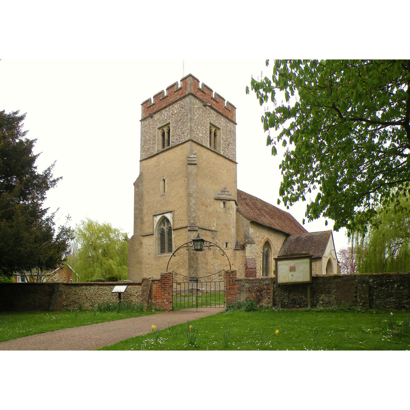 Source caption: "St. Mary: the parish church of Shudy Camps. Apart from the 13th century chancel, the rest of the church is of the perpendicular period."