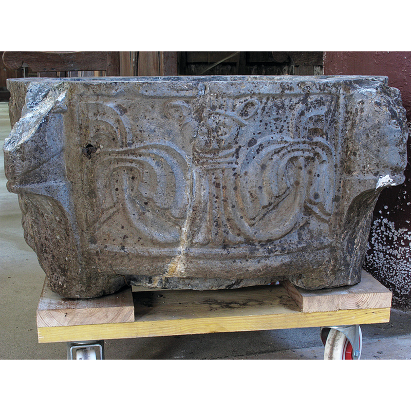 in 2012, on its way to the restoration workshop -- though much eroded, the characteristic lion head is discernible here, ears sticking out to the sides