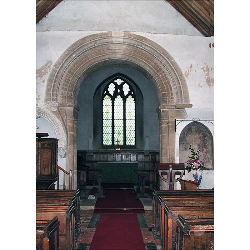 with the mural painting of St Thomas Becket on the right [south] wall of the chancel arch
