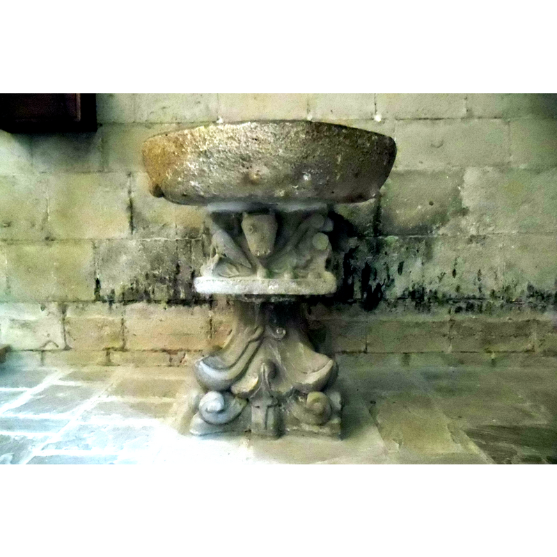The composite stoup stands now on its own, separated from the column and added capitals