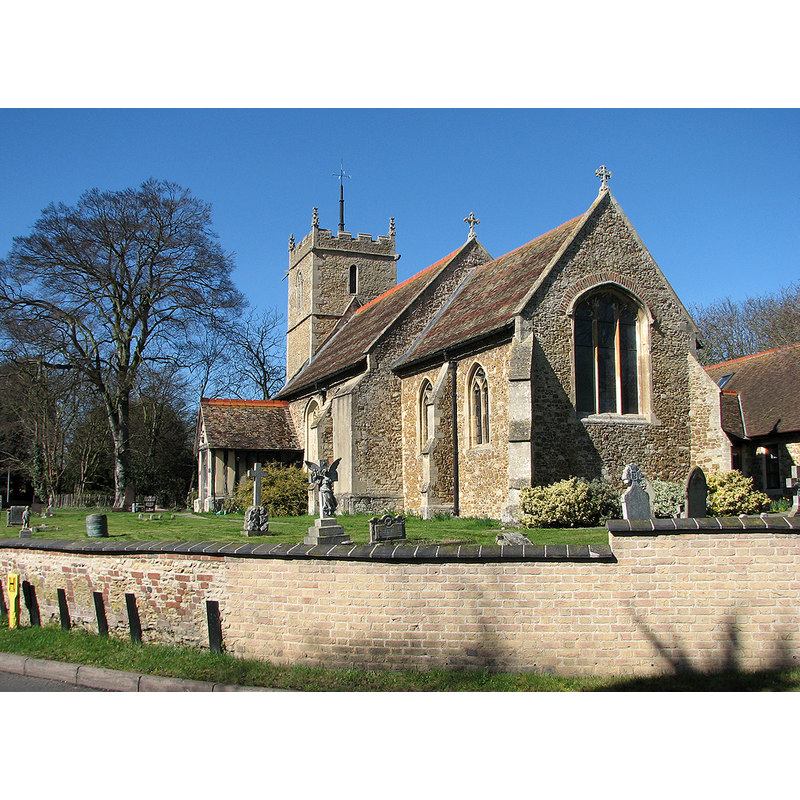 Source caption: "Impington: St Andrew - east end. "Over-restored in 1879. Dec chancel with two-light windows internally surrounded by wide blank arches without capitals. The Perp E window much renewed" (Nikolaus Pevsner)."