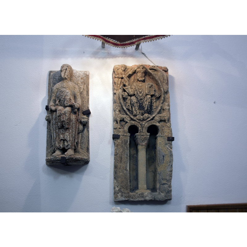 Madonna and Child on the left; Christ in Majesty on the right; both believed to be from the 12thC church here