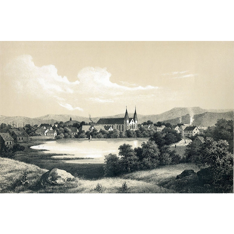 Source caption: "Picture from the work "Norge fremstillet i billeder" 1848 by Chr. Tønsberg. Stavanger, Stavanger municipality, Rogaland county, Norway. The gothic cathedral is clearly seen in the center of the picture."