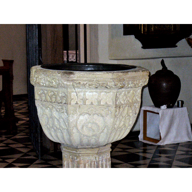 below the mouldings; much damaged