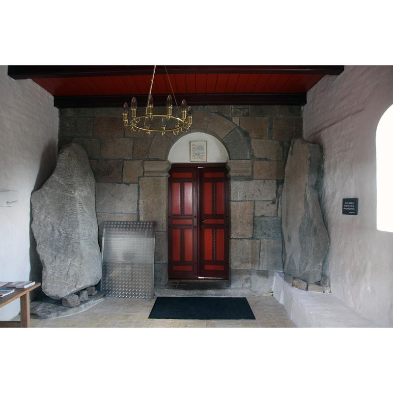 the 'våbenhus', showing the two Runic inscribed stones