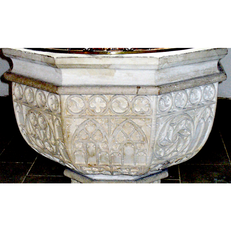 on some of the panels of the basin