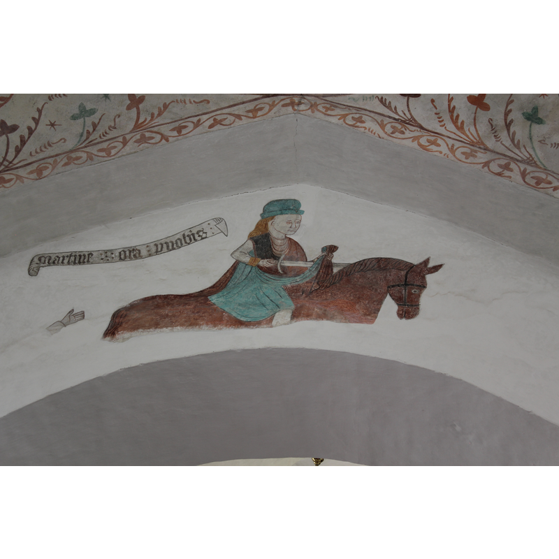 the partially recovered view of St. Martin, with the accompanying inscribed scroll ["Martine : ora : p[ro] nobis"]