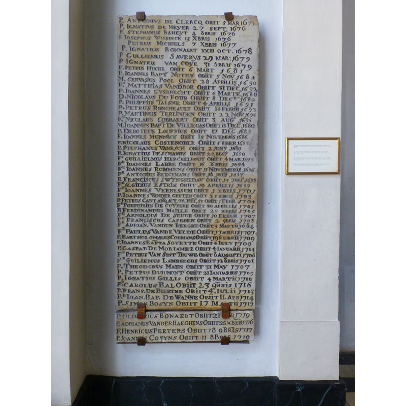one of three memorial plaques originally from the crypt identifying Jesuits buried in it; this one covers 1671-1710