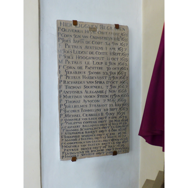 one of three memorial plaques originally from the crypt identifying Jesuits buried in it; this one covers 1655-1670