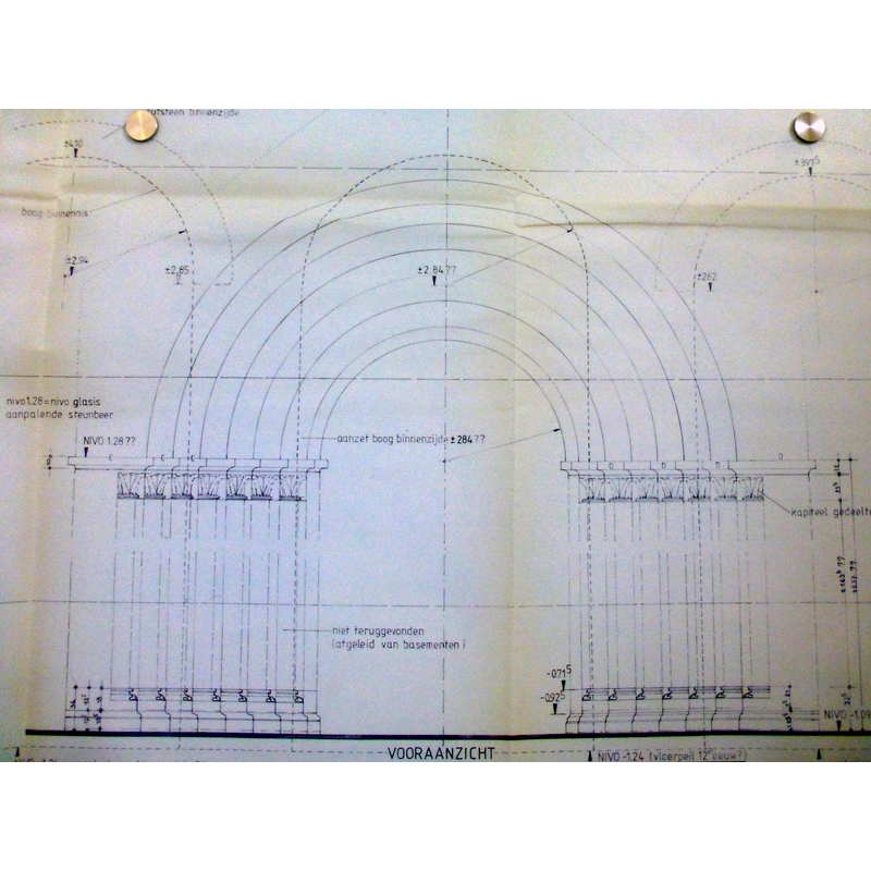 an elevation of the portal of the Romanesque church here -- a local note informs that traces of a late-12thC Romanesque portal were discovered during restoration work in 1990-1997; it was probably demolished in the 16th or 17th century and replaced by the present Gothic one.