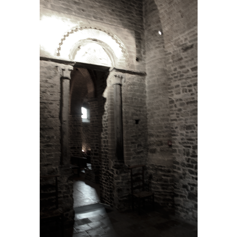 in the lower church; view of one of the arches of the south arcade from withing the south aisle