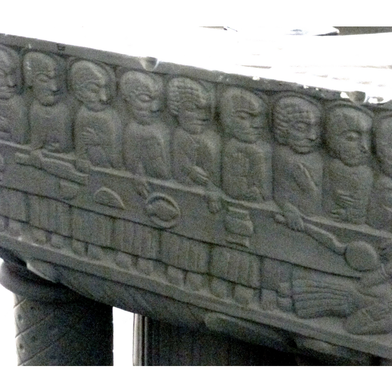 the modern replica of the Termonde / Dendermonde baptismal font; detail of the side with the Last Supper scene