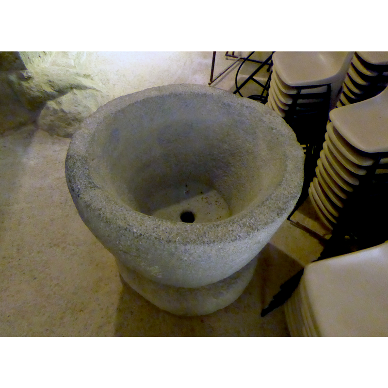showing the interior sides and drain hole -- not clear whether there is any evidence of cover hardware on the upper rim