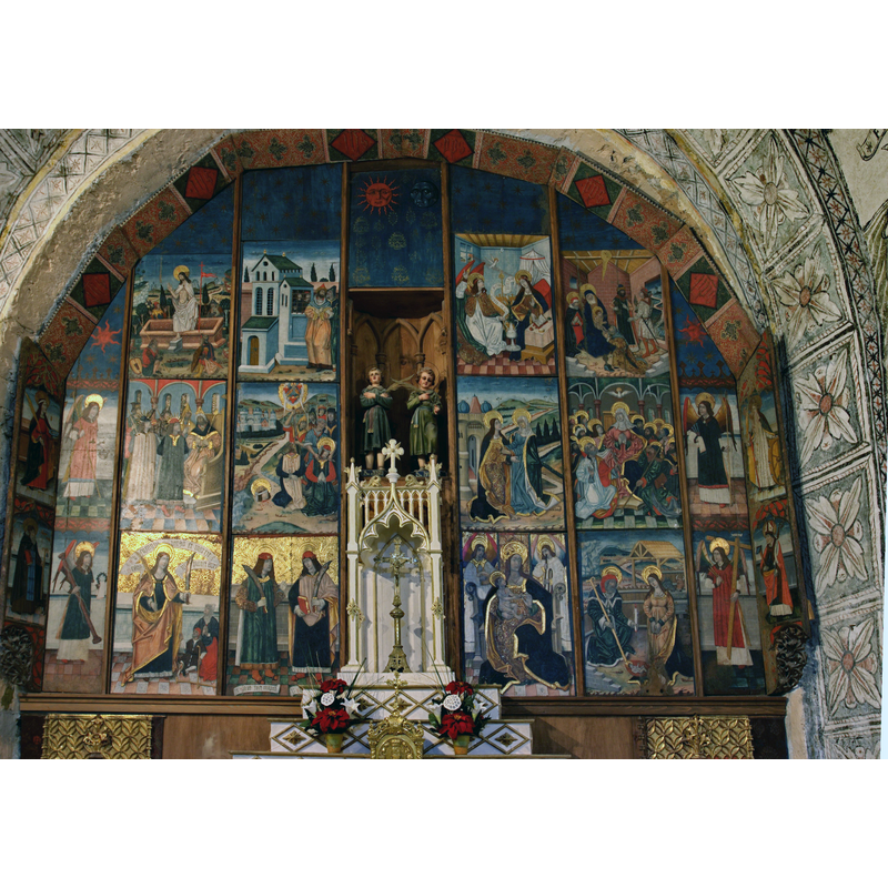 Soure caption: "Retaule de l'església de Sant Just i Sant Pastor de Son (Alt Àneu, Pallars Sobirà). Obra gòtica de Pere Espallargues (segle XV)"