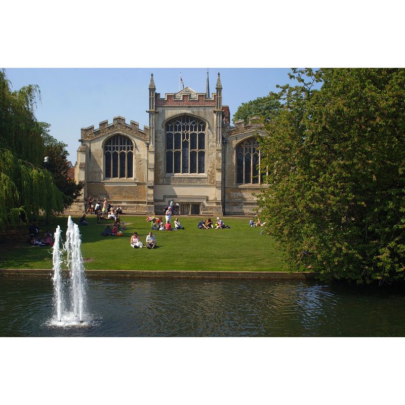 Source caption: "St Mary's Church Hitchin: view from across the river Hiz."
