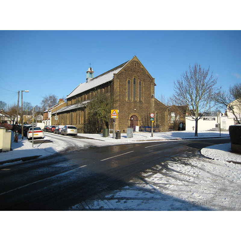 Source caption: "Watford Fields: The former church of St James. Viewed from Lammas Road, […] formerly a Chapel of Ease in the Parish of St Mary."