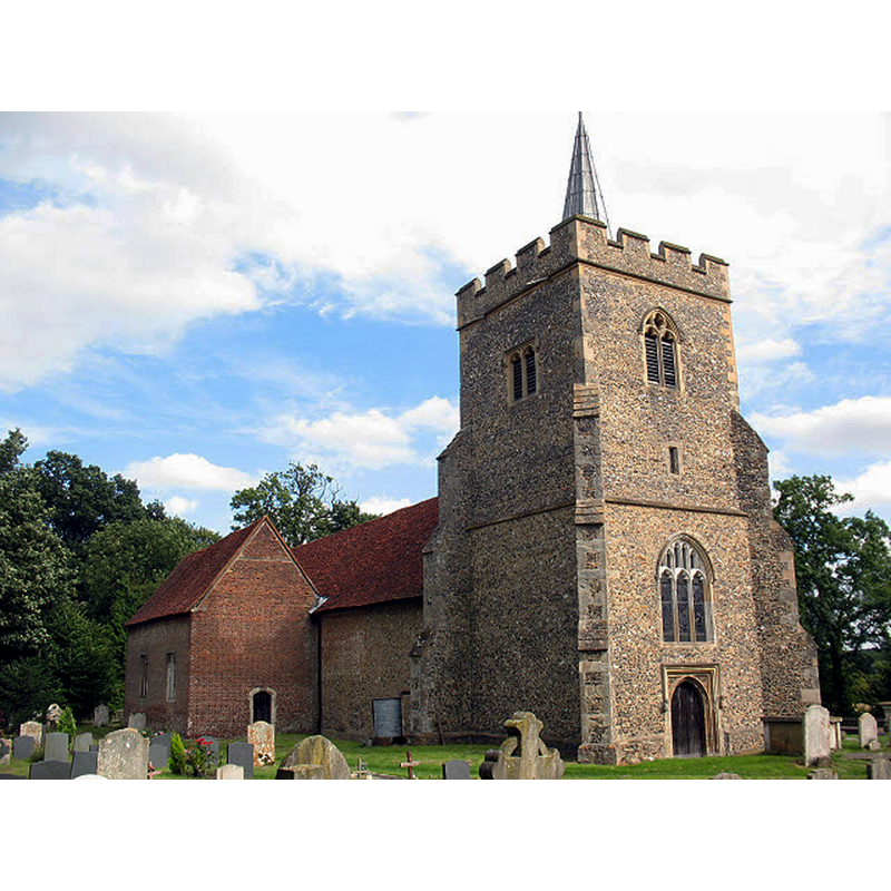 Source caption: "St James, Stanstead Abbotts - north side. The church is now redundant, looked after by the Churches Conservation Trust [...] and only open to the public on Sunday afternoons in summer."