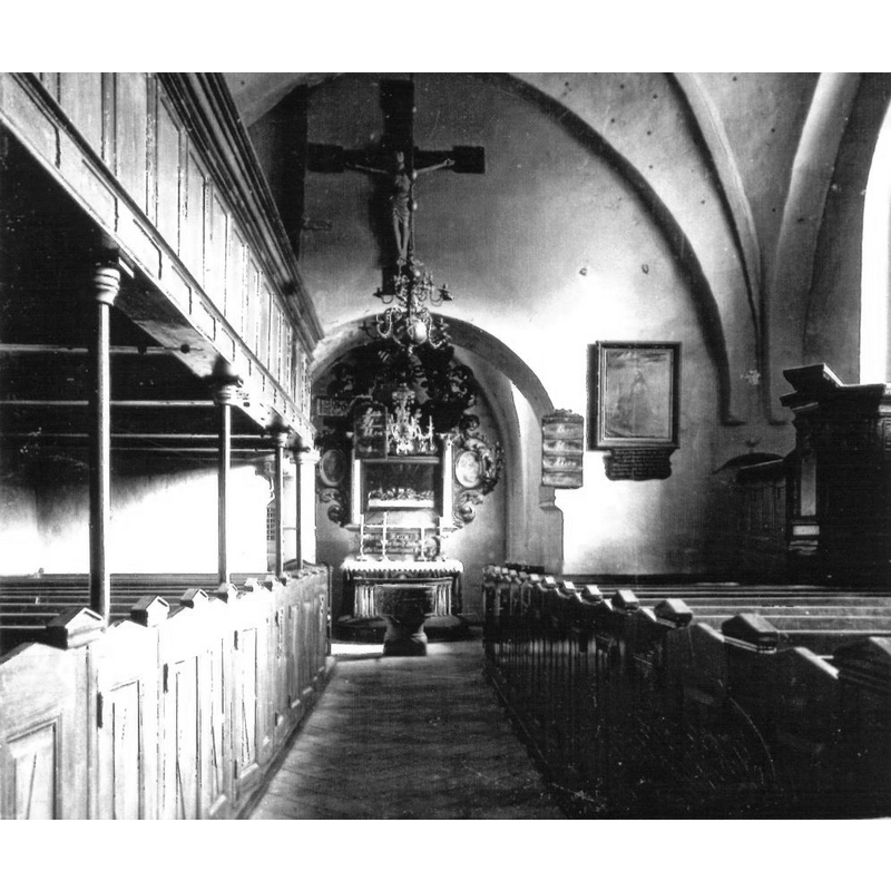 with the font at the east end of the nave, in the centre aisle, in 1906