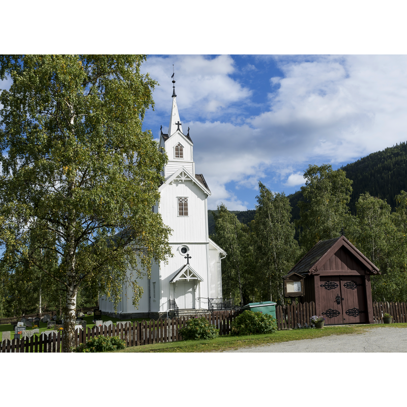 The new church at Garmo was built in 1879 by architect Jacob Wilhelm Nordan to replace the one demolished in 1880 and re-built in Mauhaugen
