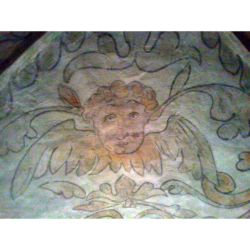 sample of the "äldre läcköskolan" frescoes of the mid 17thC (?) ; they were whitewashed over in the late 18thC; and uncovered in 1914-1915