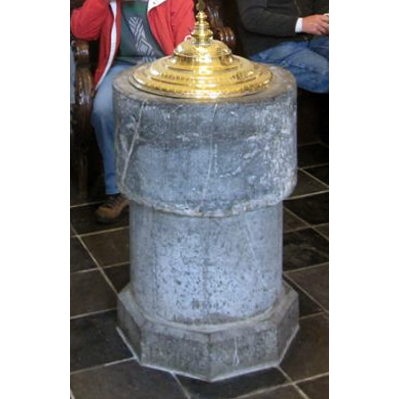 the basin may be from the original 12thC church here; the base, lower base and cover are later replacements
