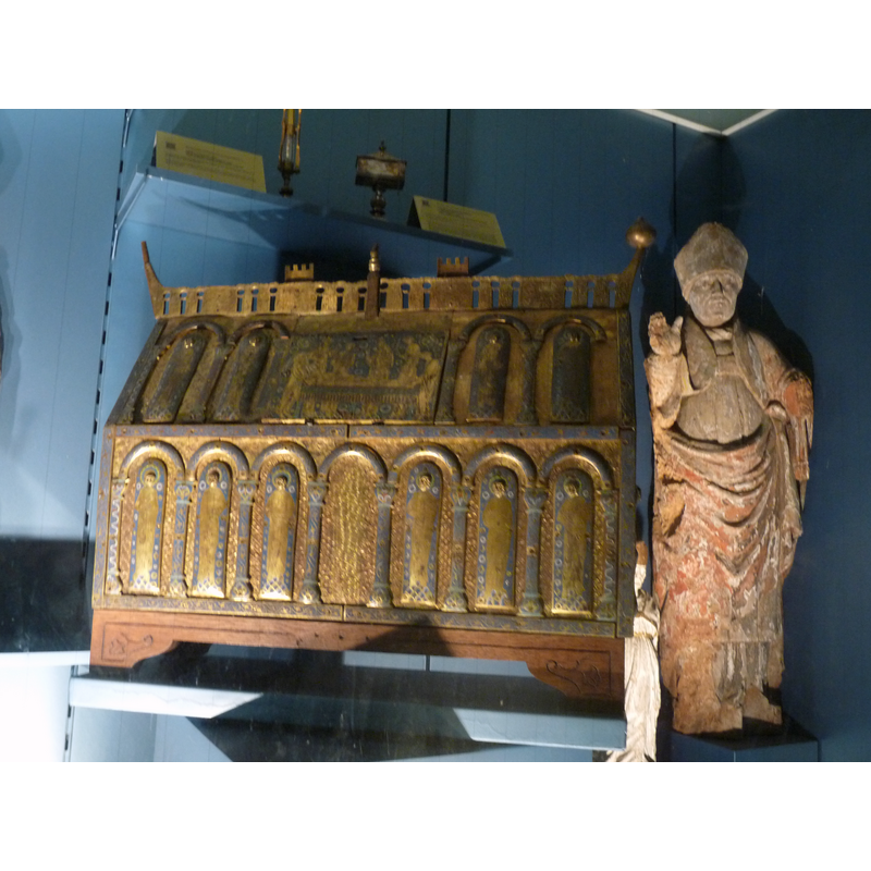 early-13th "châsse émaillée" containing the relics of St. Dulcide, aka Dulcet, patron of this church