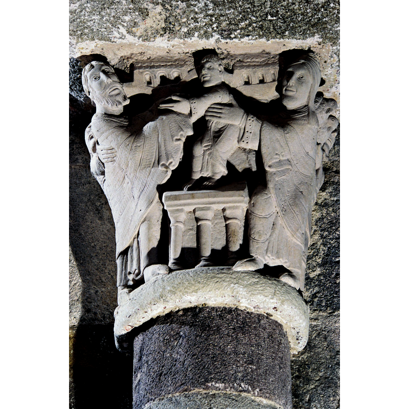 one of a series of capitals on the Childhood of Christ cycle in this church: the Presentation at the Temple