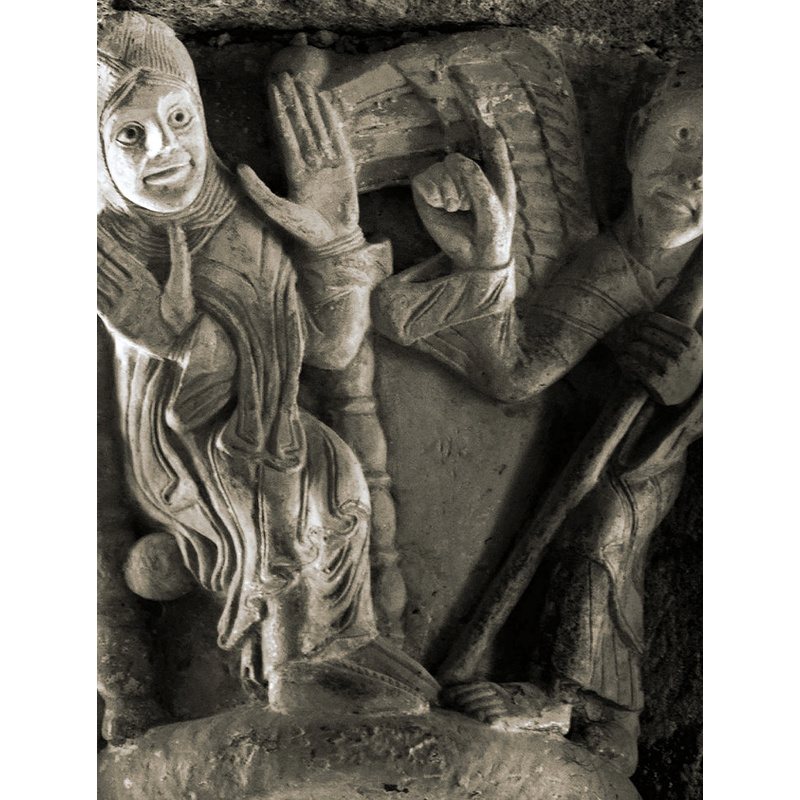 one of a series of capitals on the Childhood of Christ cycle in this church: the Annunciation to Mary